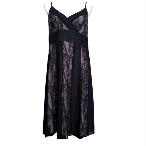 LOFT Black and Silver Lace Babydoll Spaghetti Strap Dress - Picture 1 of 4